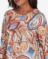 Alfred Dunner Harvest Moon Women's Watercolor Paisley Crew Neck Top