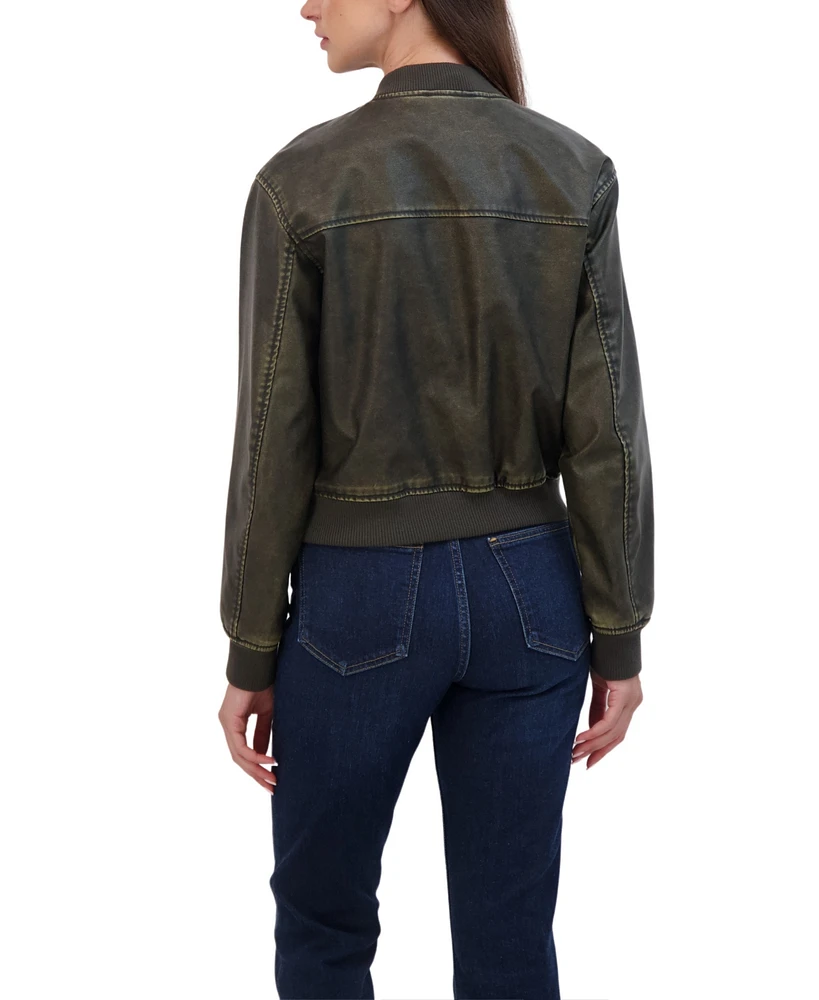 Sebby Collection Women's Distressed Faux Leather Bomber