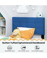 Sugift Twin Size Upholstered Platform Bed with with Button Tufted Linen Fabric Headboard
