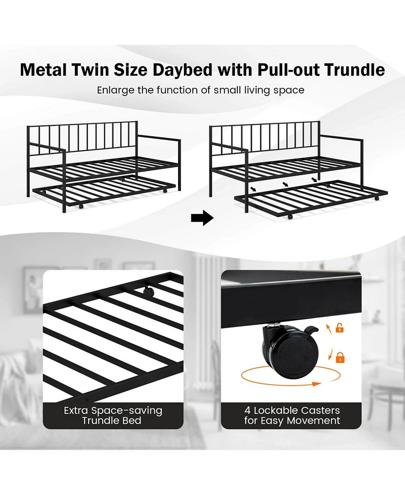Sugift Twin Daybed Set with Metal Slat Support and Roll-Out Trundle