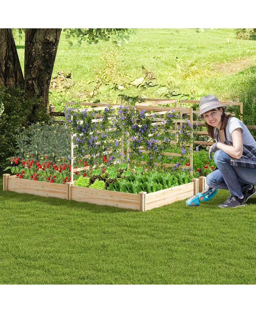 Givimo Raised Garden Bed with 2 Planter Boxes and 3 Trellis-Natural