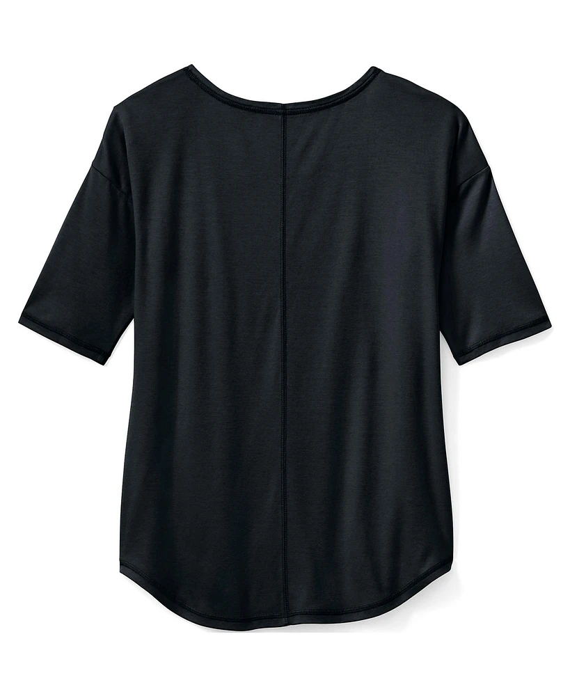 Lands' End Plus Supima Micro Modal Elbow Sleeve Balletneck Curved Hem Top