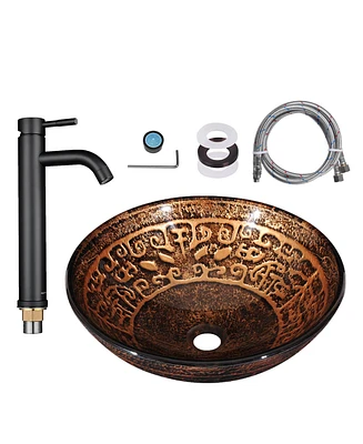 Aquaterior Tempered Glass Vessel Sink Antique Totem w/ Orb Faucet Mounting Ring