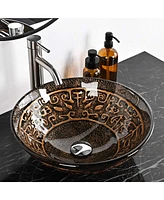 Aquaterior Tempered Glass Vessel Sink Antique Totem w/ Orb Faucet Mounting Ring