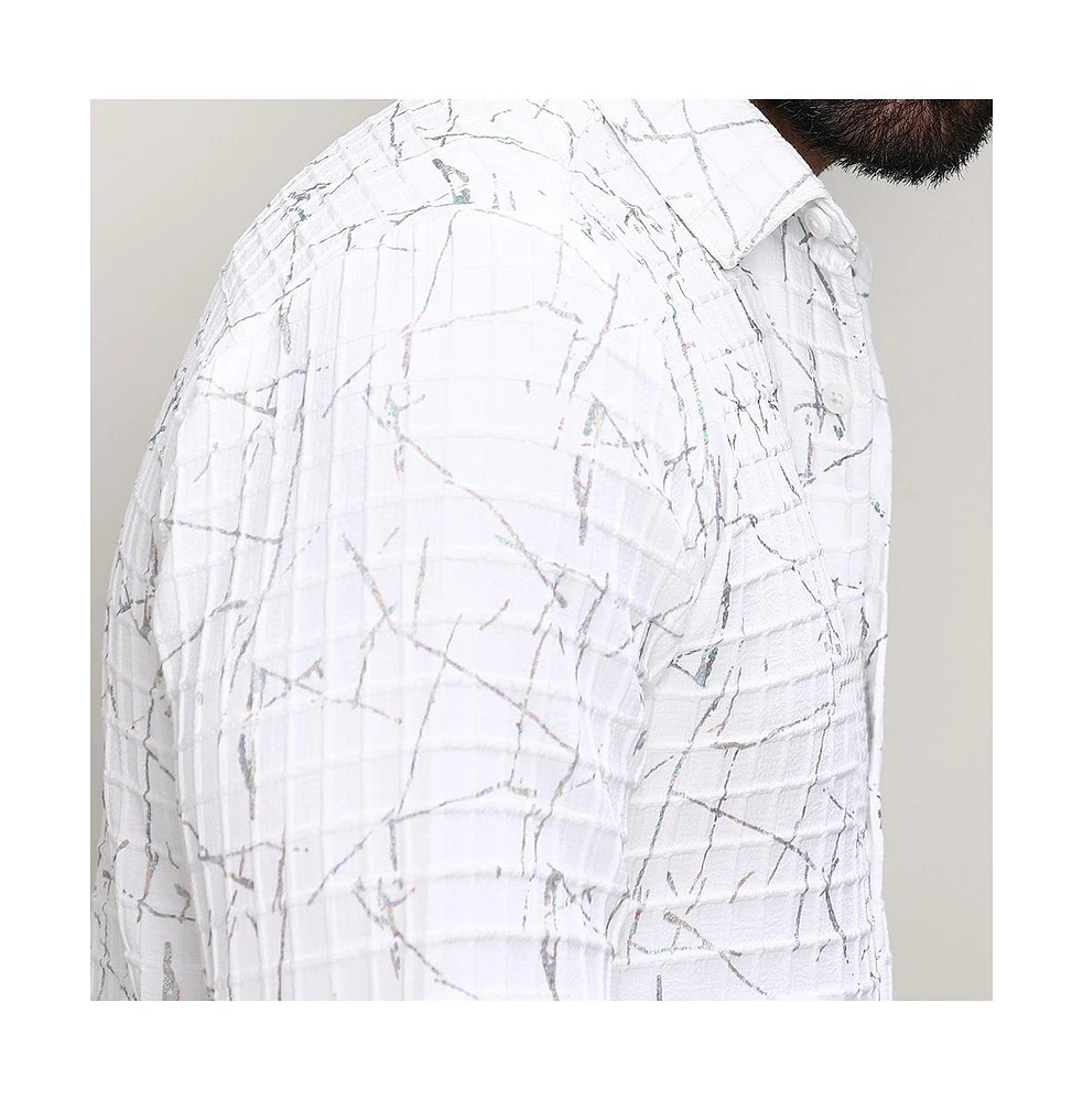 Men's Chalk White Holographic Veined Textured Shirt