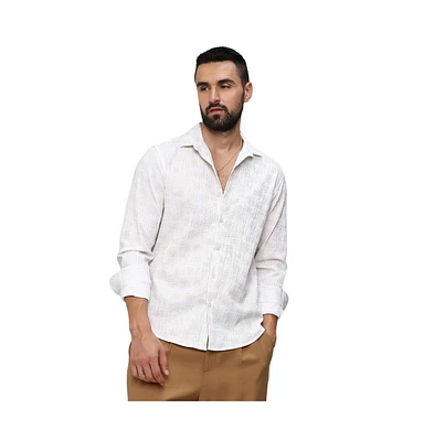Men's Ivory White Foil-Creased Shirt