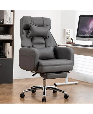 Swivel Ergonomic Office Chair with Footrest, Leather, Lumbar Support, 155° Recline