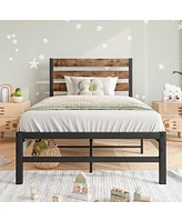 Rustic Wood Headboard Twin Bed Frame