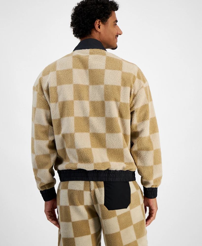 Hugo by Boss Men's Naliso Relaxed Fit Zip-Front Checkered Track Jacketed