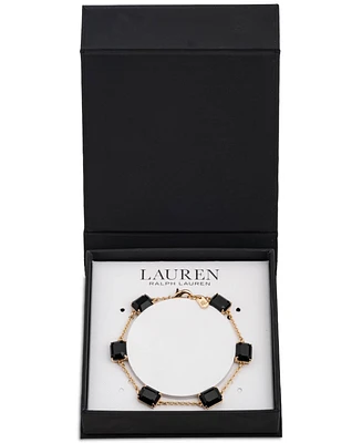 Lauren Ralph Gold-Tone Square Stone & Fine Chain Link Bracelet