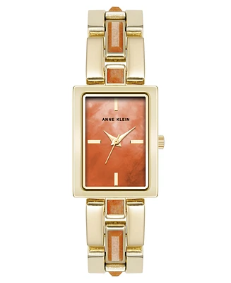 Anne Klein Women's Quartz Red Aventurine Gemstone Accented Gold-Tone Alloy Metal Bracelet Watch, 21mm