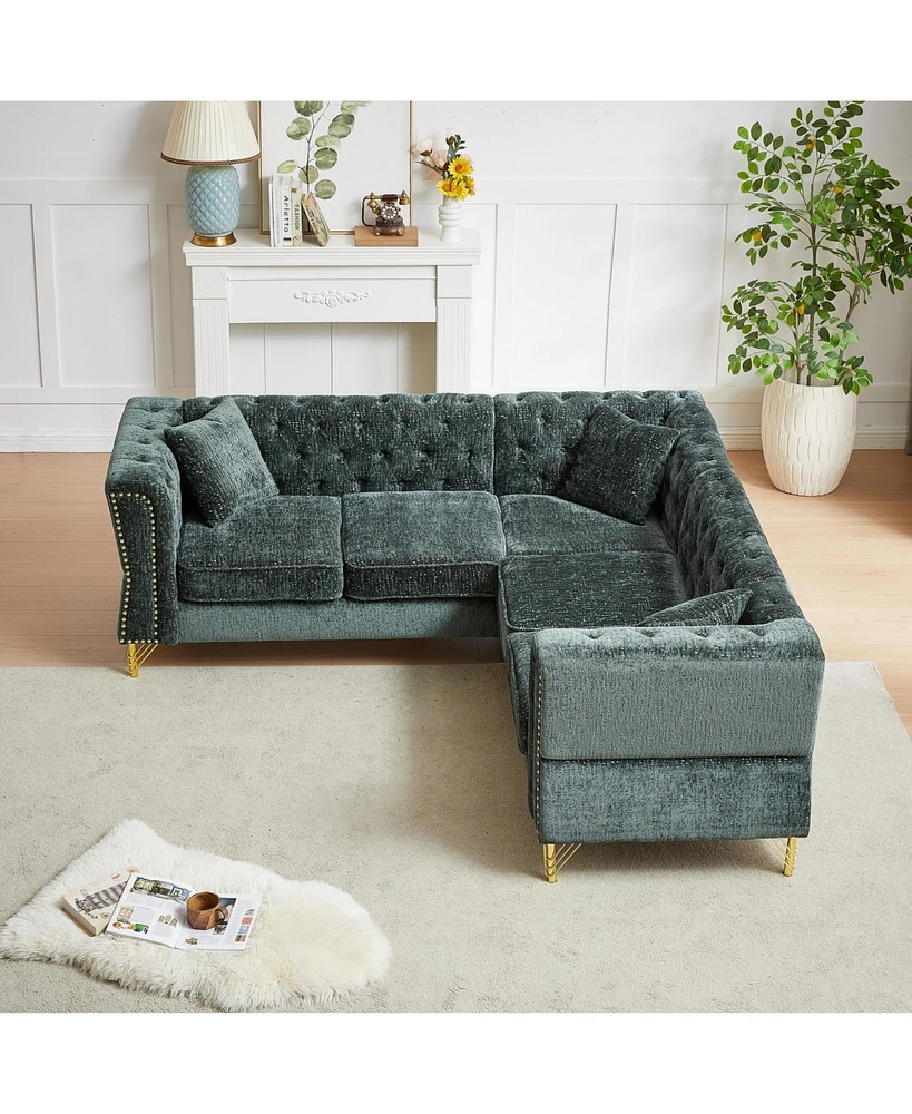 Chesterfield L-Shaped Sectional Sofa with Nailhead Trim