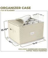 Sorbus Quilted Glassware Storage Case with Dividers - Holds 12 - Great for Protecting Wine Glasses, Champagne Flutes, Goblets, and more (Beige)