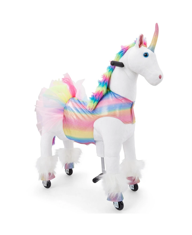 Jumbl Lil Ride on Horse, Kids Ride on Toy w/Realistic Sounds & Wheels (Rainbow)
