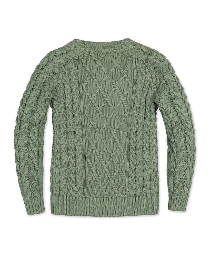 Hope & Henry Boys Organic Long Sleeve Raglan Fisherman Cable Sweater