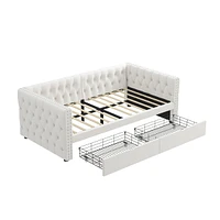 Velvet upholstered twin daybed with drawers