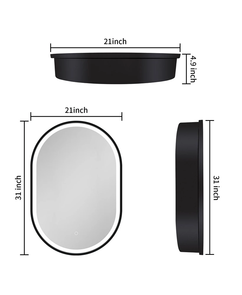 31x21" Led Oval Bathroom Medicine Cabinet with Mirror, 3 Color Temps, Anti-Fog