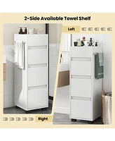 Bathroom Floor Cabinet with 3 Drawers 4 Compartments 2-Side Available Towel Shelf