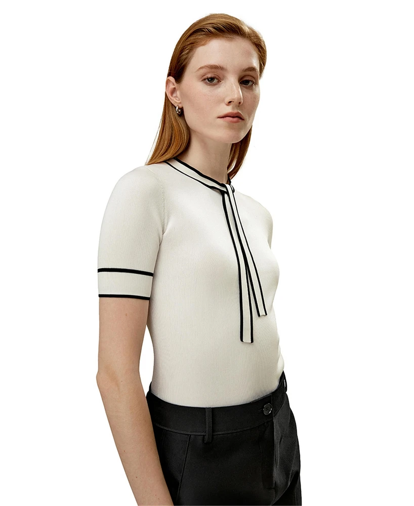 Lilysilk Women's Silk Knit Top with Ribbons