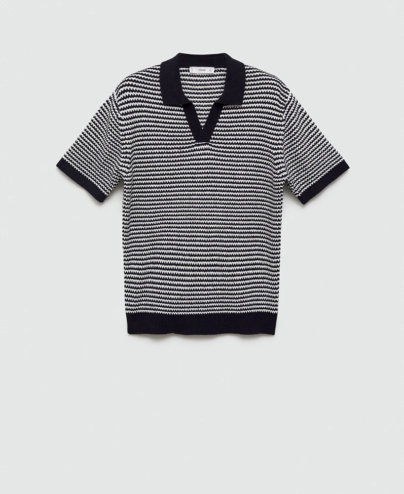 Mango Men's Contrast Collar Striped Knit Polo Shirt