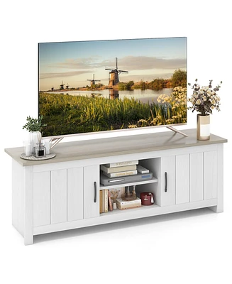 Gymax Farmhouse Tv Stand for TVs up to 65'' Media Console Center w/ Doors Cubbies Dark Brown
