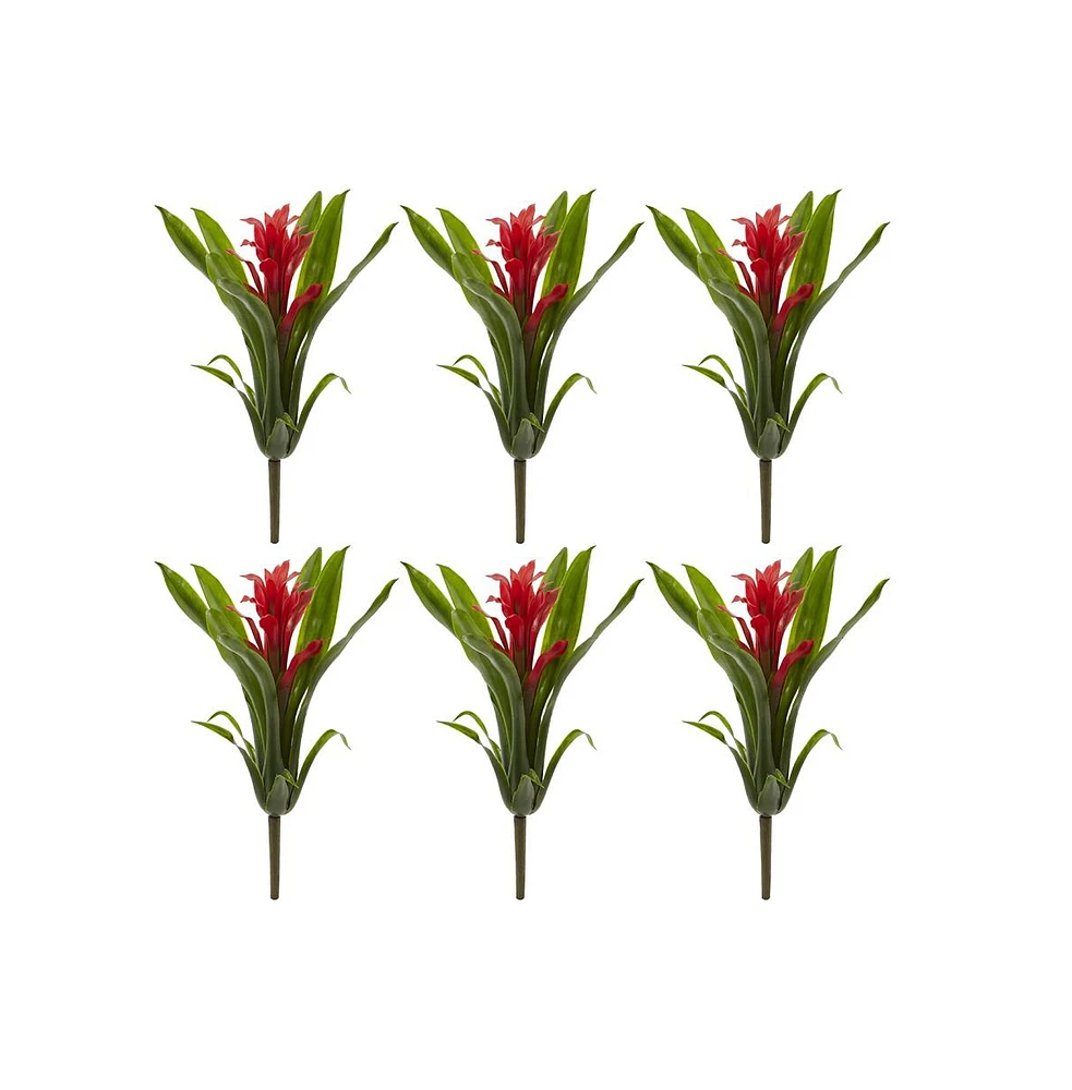 Slickblue Bright Faux Bromeliad Plant Bush for Indoor Decor (Set of 6)