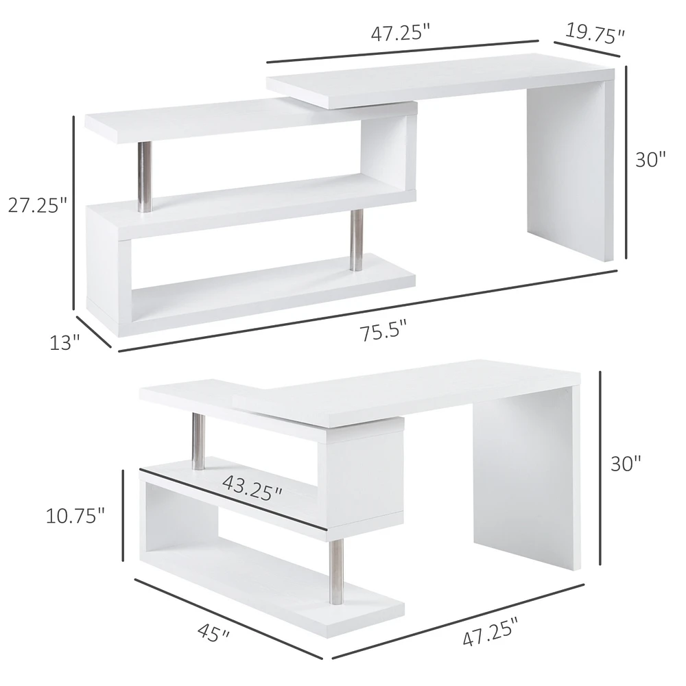 Homcom 360° Rotating L-Shaped Writing Table Corner Desk for Home Office,