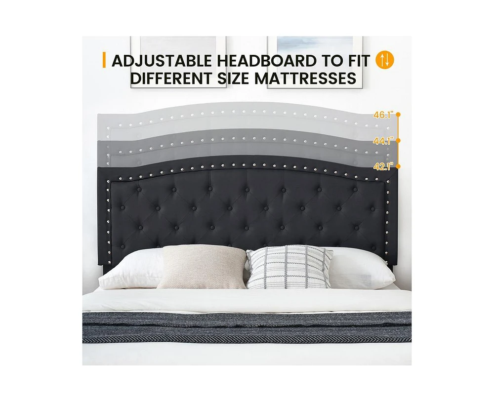 gaomon Upholstered Bed Frame with Height-Adjustable Headboard, Linen Platform Bed Frame Mattress Foundation with Wooden Slats Support