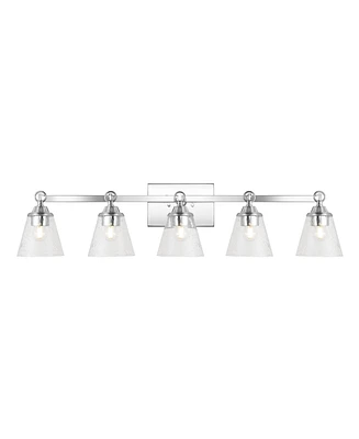 Jonathan Y Marion 36.5" 5-Light Hurricane Metal/Seeded Glass Led Vanity Light, Chrome