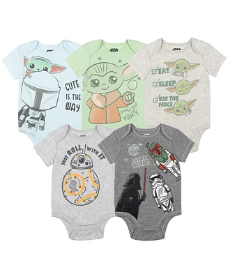 Star Wars Baby Boys Chewbacca C-3PO R2-D2 Darth Vader Yoda 5 Pack Short Sleeve Bodysuits