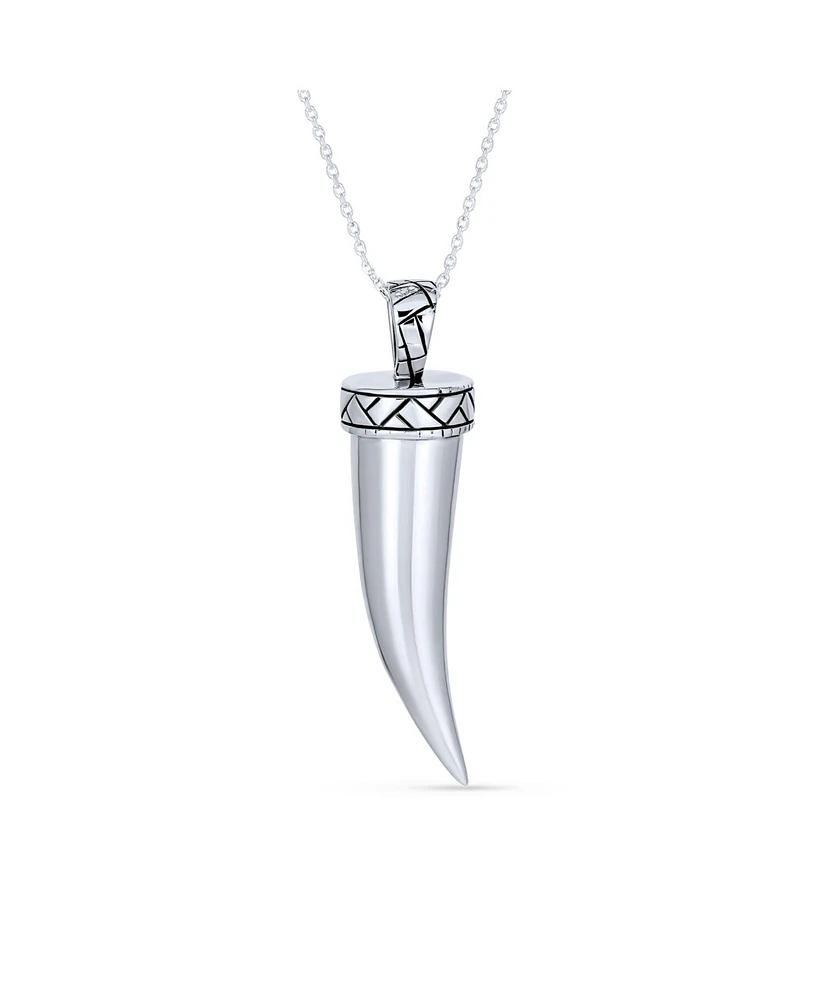 Bling Jewelry Protection Tooth Amulet Italian Horn Pendant Necklace Oxidized Sterling Silver With Chain