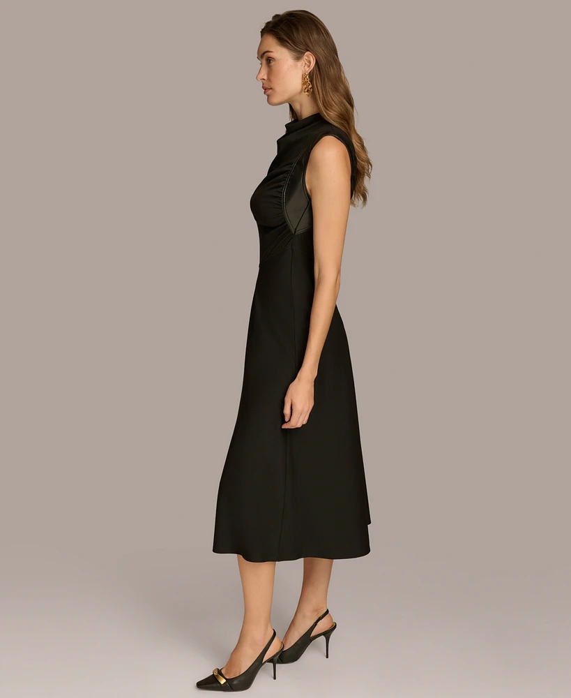 Donna Karan New York Women's Mock-Neck Faux-Leather-Trim Dress