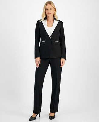 Le Suit Women's Petite Contrast-Lapel Pantsuit