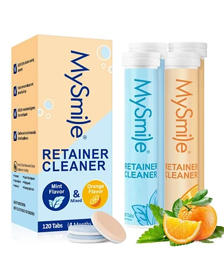 MySmile Retainer Cleaner with 120 Denture Cleaning Tablets, Quickly Remove Odors, Discoloration Stains & Plaque from Aligner, Mouth Guard, Night Guard