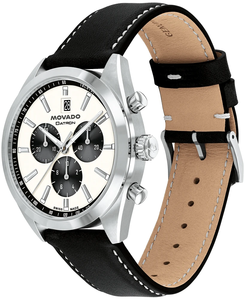 Movado Men's Datron Swiss Quartz Chrono Black Leather Watch 41mm