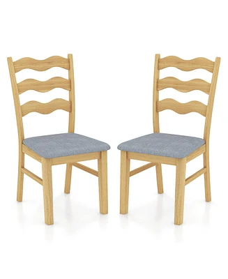 Dining Chair Set of 2 Linen Fabric Upholstered Kitchen Chairs with Padded Seat-Natural