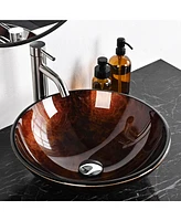 Aquaterior Tempered Glass Vessel Sink w/ Orb Single Hole Faucet Mounting Ring