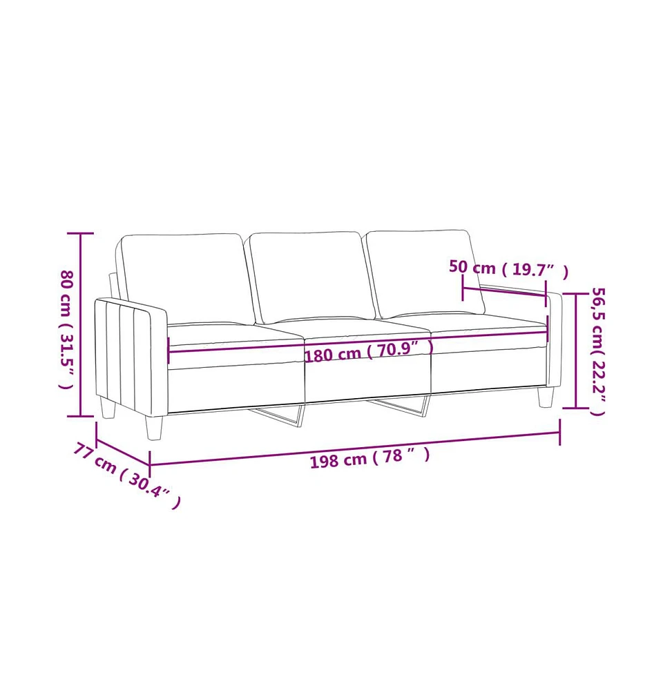 vidaXL 3-Seater Sofa Dark Gray 70.9" Fabric