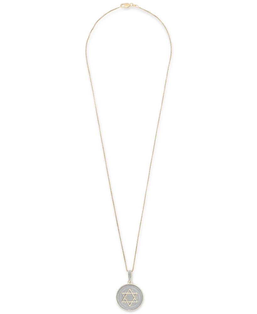 Men's Diamond Star of David Disc 22" Pendant Necklace (1/2 ct. t.w.) in 14k Gold-Plated Sterling Silver & Sterling Silver