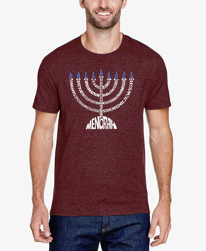 La Pop Art Men's Menorah Premium Blend Word T-Shirt