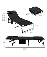Folding Chaise Lounge with Adjustable Back, Reading Hole, Pocket & Headrest