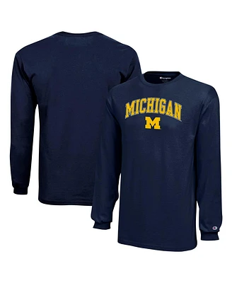 Champion Big Boys and Girls Navy Michigan Wolverines Arch Over Logo Long Sleeve T-Shirt