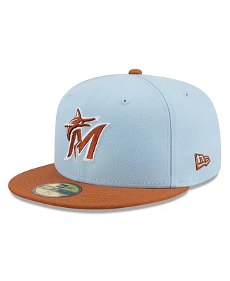 New Era Men's Light Blue/Brown Miami Marlins Spring Color Basic Two-Tone 59FIFTY Fitted Hat