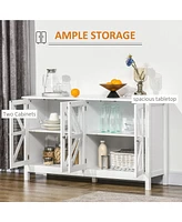 White Tempered Glass Sideboard with Adjustable Storage