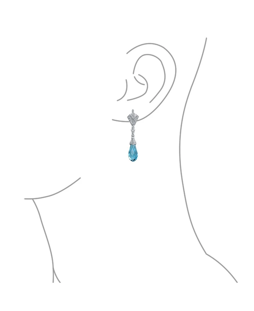 Bling Jewelry Deco Style Aqua Blue Briolette Faceted Teardrop Cubic Zirconia Cz Chandelier Earrings Sterling Silver