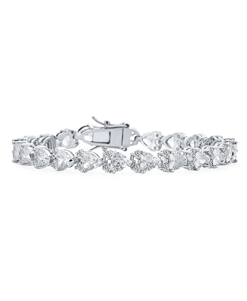 Bling Jewelry Romantic Cz Hearts Shape Tennis Bracelet Silver Plated Rhodium 7-7.5 Inch