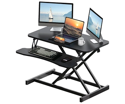 32" Height Adjustable Sit-to-Stand Desk Riser with Dual Monitors