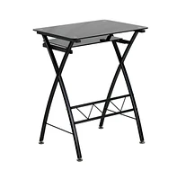 Tempered Glass Computer Desk With Pull-Out Keyboard Tray