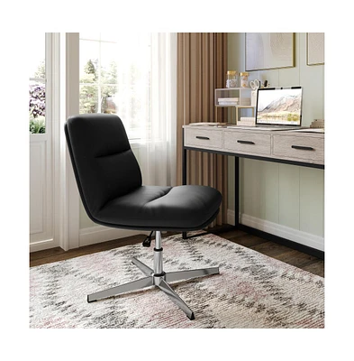 Merrick Lane Biel Mid-Back Height-Adjustable Stationary Armless Swivel Office Chair - Padded Upholstered Back And Seat, Strong Frame
