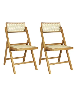 Jonathan Y Theo Mid-Century Vintage Wood Rattan Folding Chair with Adjustable Back (Set of 2)
